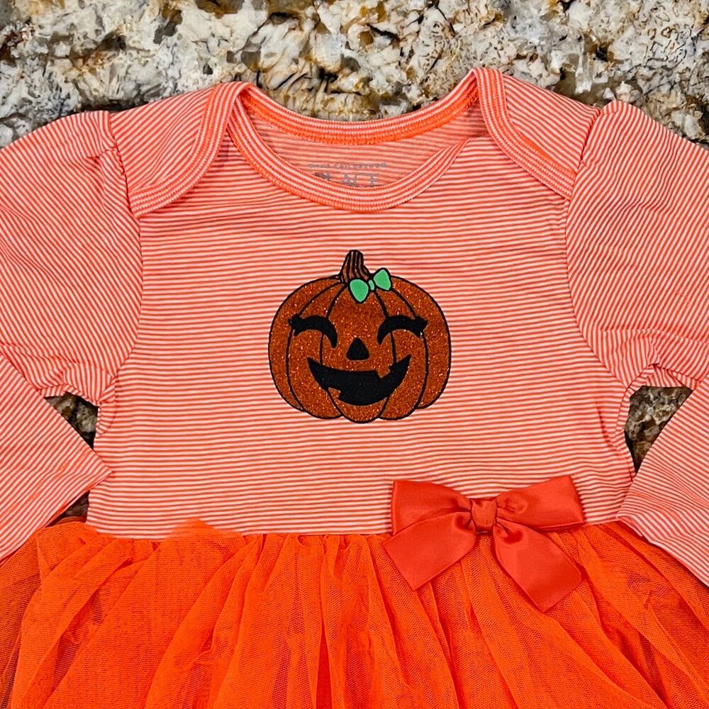 NWT Children's Place Orange/White Stripe W/Halloween Pumpkin Tutu Dress - - Picture 3 of 9